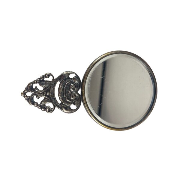 Antique Silver Hand Mirror With Ornate Handle & Detailed Scene Engraving - Picture 4 of 6